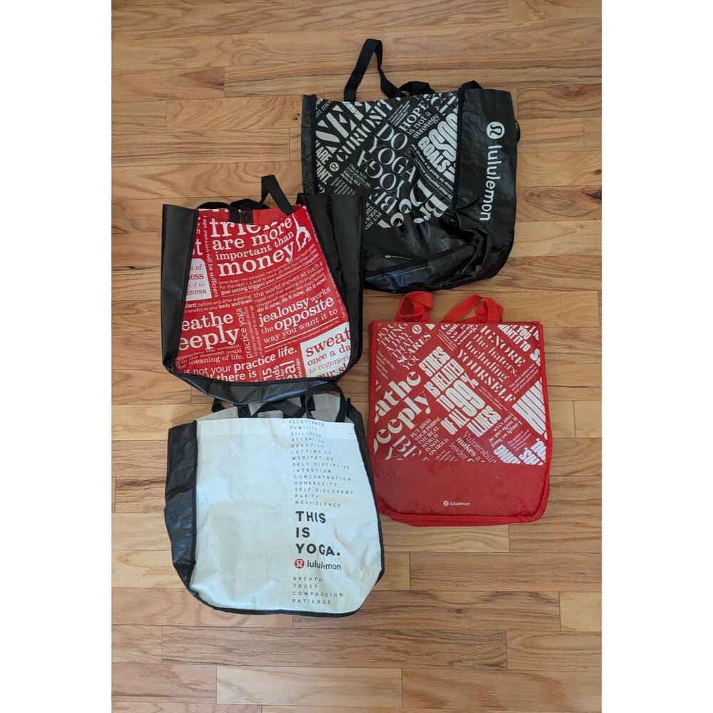 Lululemon Large Shopping Bags Lot of 4 Red White Black